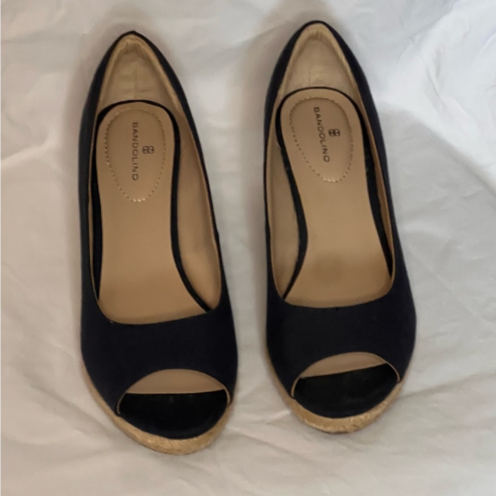 Bandolino Navy Peep Toe Espadrille Wedge
